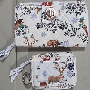 Vera Bradley Set Of Quilted Wallet and Keychain/Coin Purse With ID Window